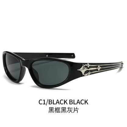 Y2K Fashion Cat Eye Sunglasses Women Men Luxury Brand Design Sun Glasses Popular Punk Hip Hop Rivet Star Eyeglasses Shades UV400