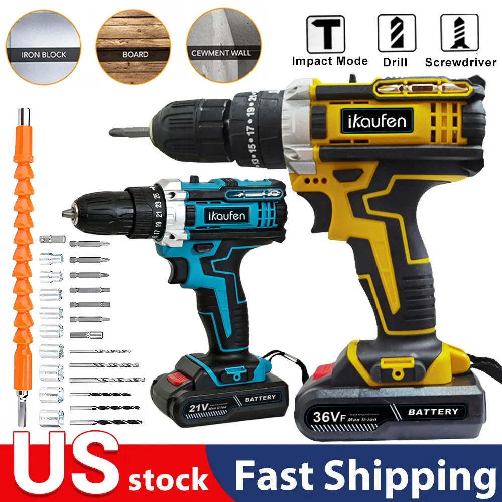 Multifunctional 21V rechargeable impact drill lithium battery cross-border flashlight gun drill electric screwdriver electric dr