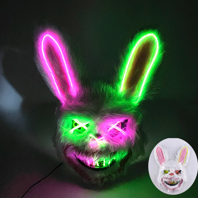 Halloween Light Up Horror Mask Glowing Bloody Bear Killer Mask Flashing Neon Scary Bear Mask for cosplay mask purim props