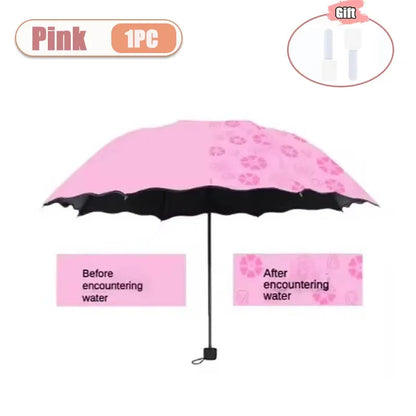1-2PCS Portable Creative Water Flowering  Umbrella Manual  Black Coating UV Protection Sun Rain Dual Use Folding Parasol