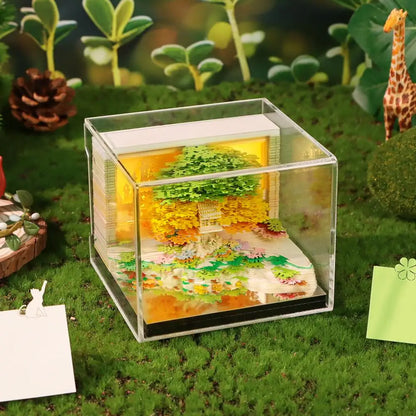 3D Calendar Sticky Notes of Flower Sea and Tree Island 2026 Unique Paper Sculpture Calendar For Desk Decor With Lights Design