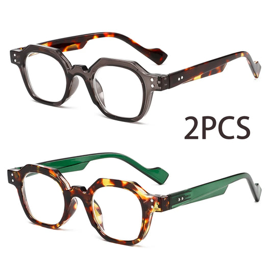 2PCS Two pairs of stylish and comfortable large-framed reading glasses, blue light resistance, suitable for both men and women