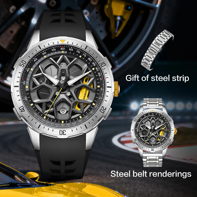 HANBORO supercar series men's fully automatic mechanical watch with wheels running and dial personalized watch