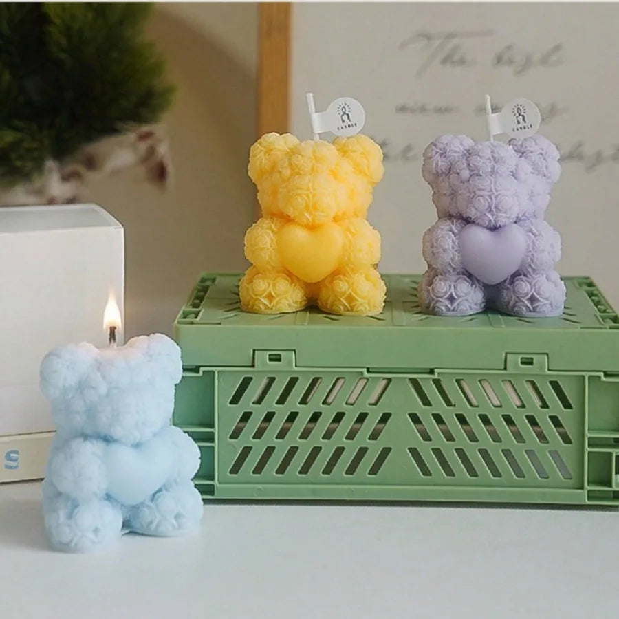 Cute Rose Teddy Bear Scented Candle Soy Wax Aromatherapy Candle Valentine's Day Romantic Gift Home Decor