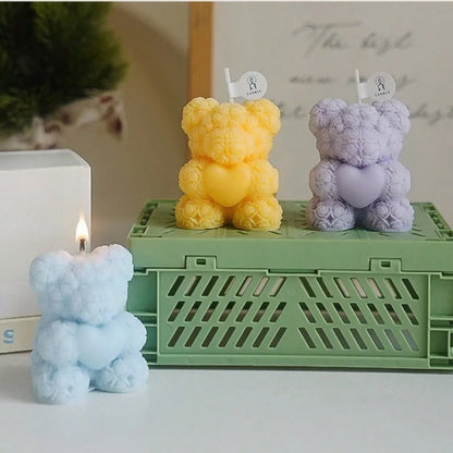 Cute Rose Teddy Bear Scented Candle Soy Wax Aromatherapy Candle Valentine's Day Romantic Gift Home Decor