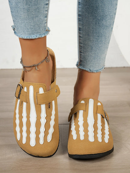 Women's New Half-Slip Halloween Trendy Skeleton Print Slip-On Design Sandals, Closed-Toe Low-Top Buckle Strap Casual Slippers, Suitable for Indoor and Outdoor Wear, Spring, Summer, and Autumn, Unique Street Style Minimalist D