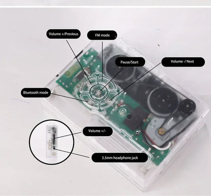 Transparent Tape Player Retro Stereo Cassette Player Walkman Nostalgia Cassette Tape Music Audio Auto Reverse With Bluetooth FM