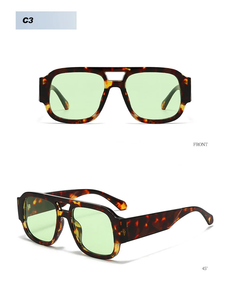 SHAUNA Fashion Double Bridges Square Women Sunglasses Retro Candy Color Leopard Men Sun Glasses Shades UV400