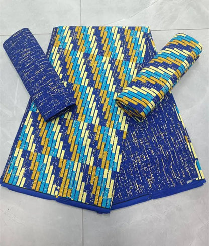 KENTE 4+2YARD 2024 Latest Design 6 Yards/lot African Fabric Gold Powder Ankara 100% Cotton Farbic For Sewing Wax Print Fabric