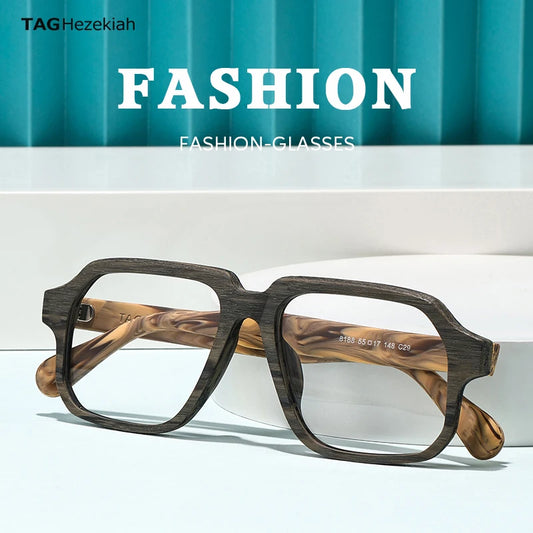 TAG Hezekiah Natural Wood Glasses Frame Men Oversized Wooden Myopia Prescription Optical Glasses Spectacle with Clear Lens 8188