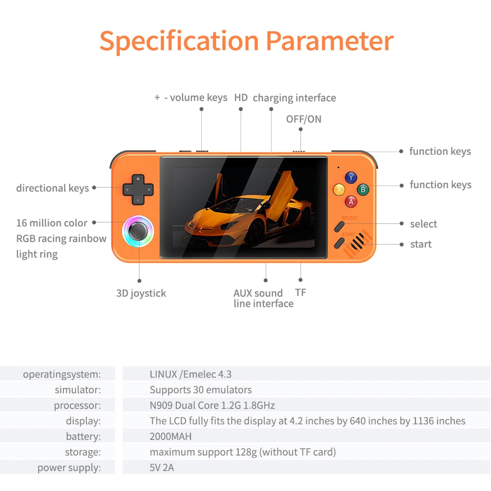2026 M41P Retro Handheld Game Console Pocket 4.2 Inch IPS Built-in 30+ Emulators Portable Video Game Player 4K HD TV Output
