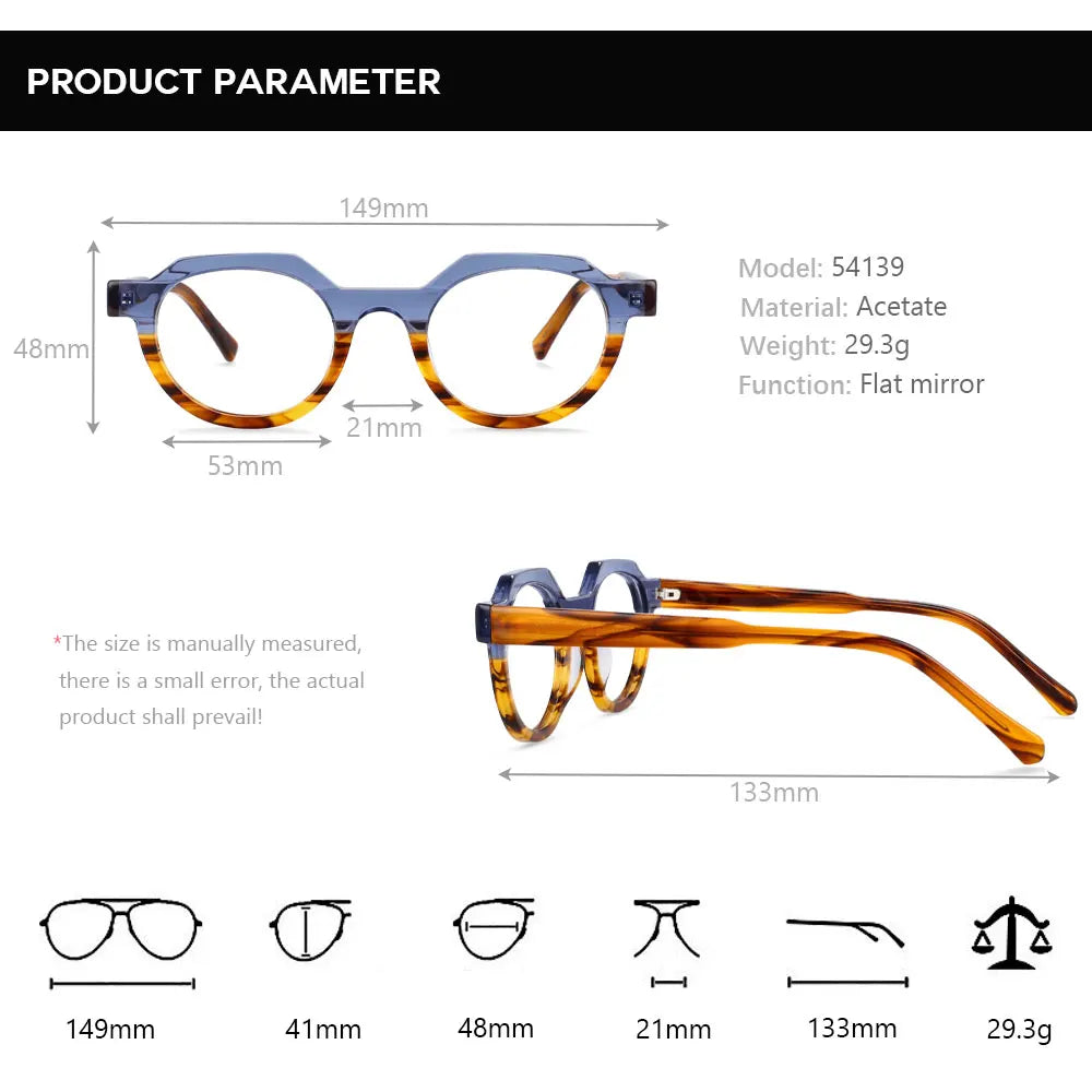 54139 Retro Acetate Optical Glasses Frames Men Women Two Color Splicing Fashion Eyeglasses