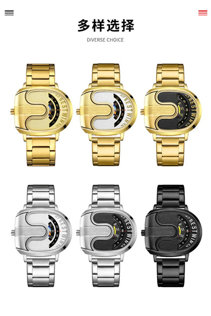 Gold Top Brand Luxury Men Watches Unique Design Stainless Steel Band Golden Dropship relogio masculino High Quality Male
