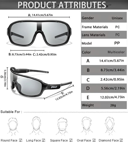 POAT BRAND Cycling Photochromic Eyewear Outdoor Sports Cycling Fishing Road Bike Hiking Sunglasses Men Women windproof Glasses