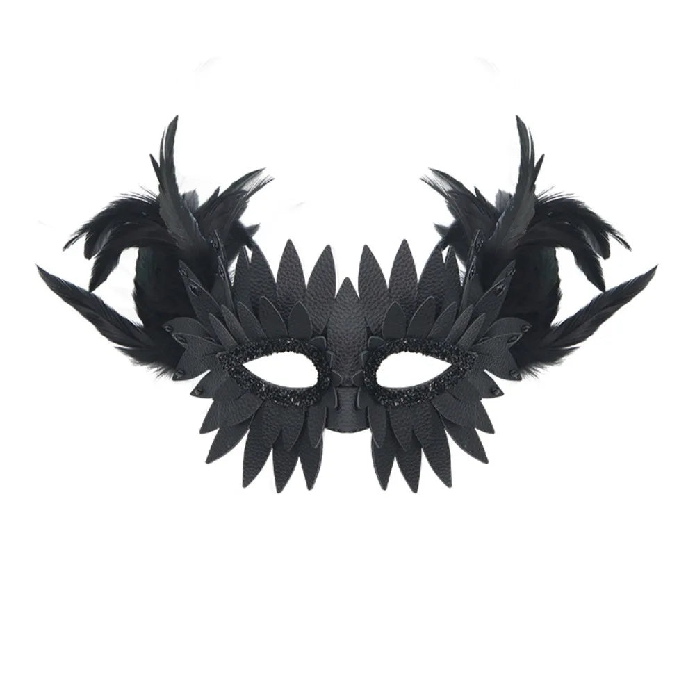 New PU Leather Bird-beak Mask Black Exquisite Owl Feather Mask Half-face Halloween Mask Carnival