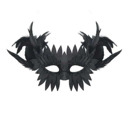 New PU Leather Bird-beak Mask Black Exquisite Owl Feather Mask Half-face Halloween Mask Carnival