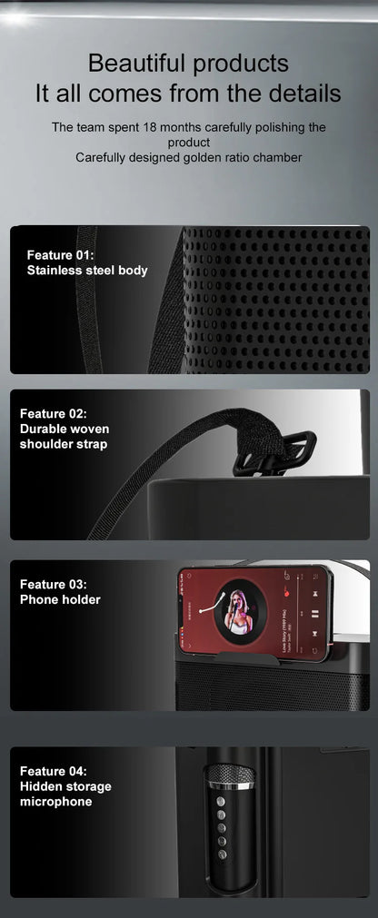 #20W Powerful Wireless Portable Dual Microphones Bluetooth Speaker Hifi Stereo Family Party Karaoke Subwoofer Boombox gifts 2026
