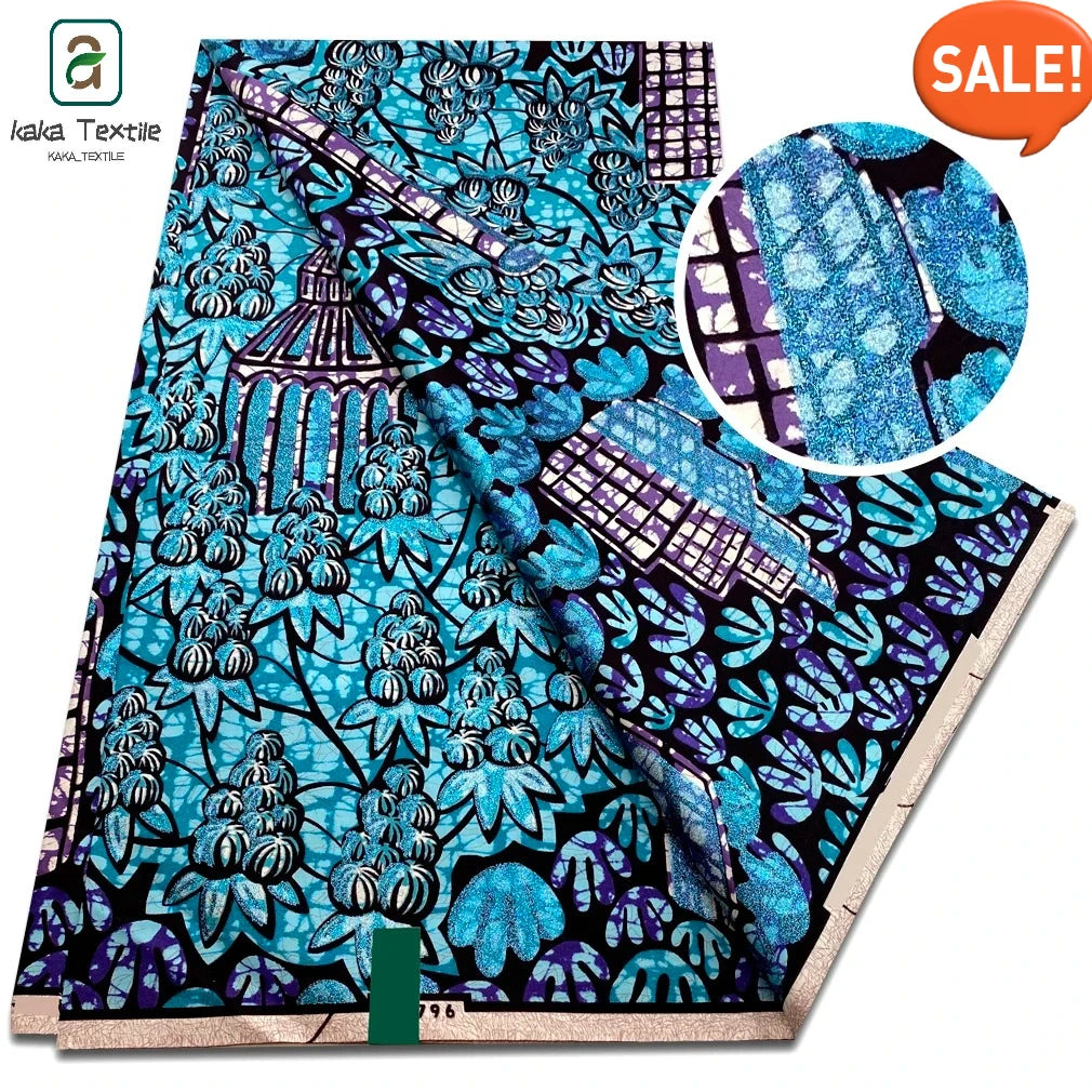 Latest African Grand Golden Wax Fabric Super Good Quality Women Pagne Flash Cotton Prints Batik Ankara Glitter Tissus 6yards