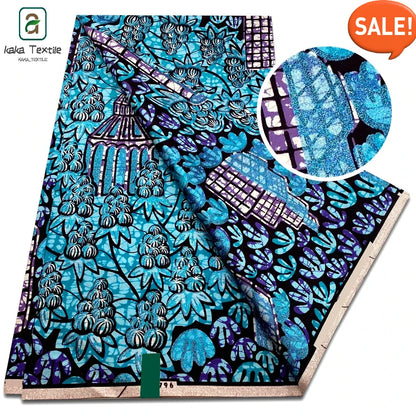 Latest African Grand Golden Wax Fabric Super Good Quality Women Pagne Flash Cotton Prints Batik Ankara Glitter Tissus 6yards