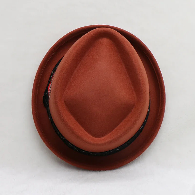 Fedora Men's Feather Wide-brimmed Hat Unisex Wool Felt Jazz Top Hat Autumn and Winter Ladies Hat Church Men's Hat Casual