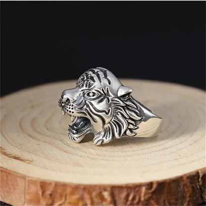 Personality Retro Silver 925 Ring For Men Finger Accessories Exquisite Carving Tiger Head Ring Domineering Male Jewelry