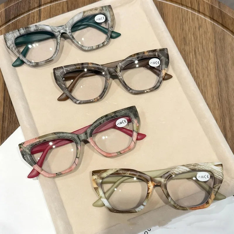Oversized Flora Printed Reading Glasses Women Men Fashion Trendy Large Frame Hyperopia Unisex Stylish Luxry Cat Eye Eyeglasses