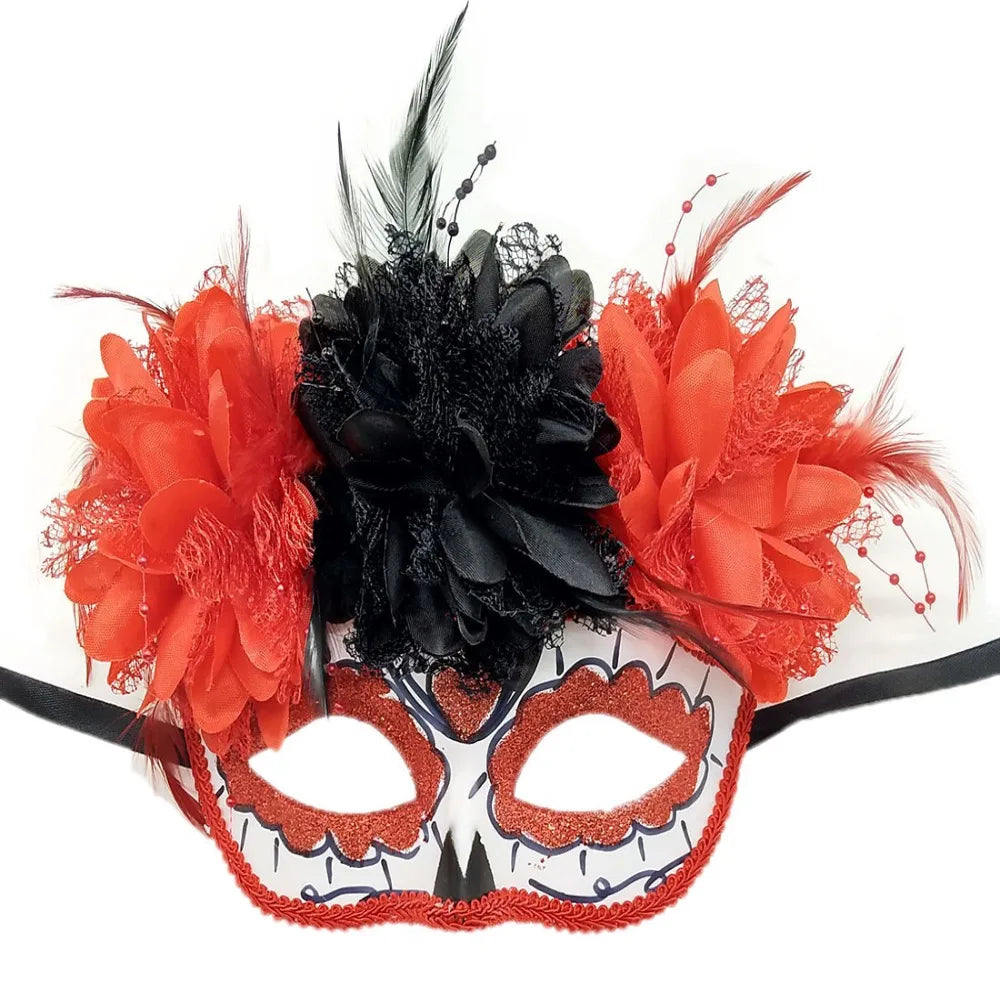 Halloween Masks With Fire Devil Flowers Mexico Day of the Dead Masks for Masquerade Balls Cosplay Performance Carnival Party