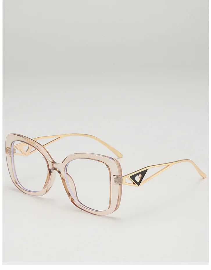 Luxury Brand Oversized Square Reading Glasses Women Triangle heart Temple Eyeglasses Blue Light Blocking Clear Computer Glasses