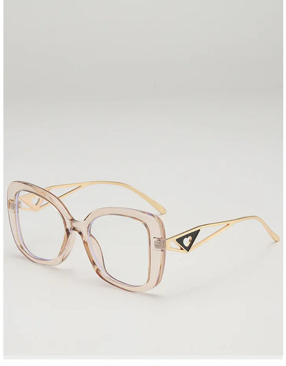 Luxury Brand Oversized Square Reading Glasses Women Triangle heart Temple Eyeglasses Blue Light Blocking Clear Computer Glasses