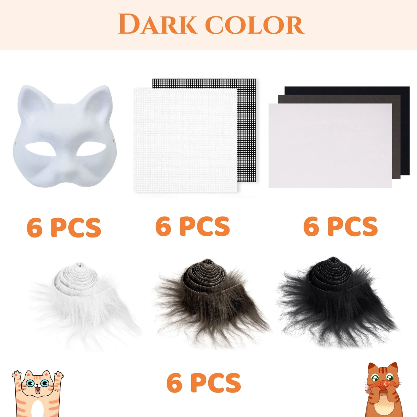6 Sets Therian Mask Kit Paper Blank Masks Half Face Hand-painted Cat Mask DIY Masks For Masquerade Cosplay Party Christmas Gifts