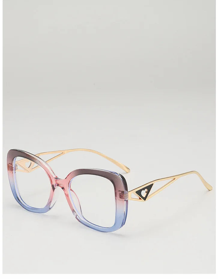 Luxury Brand Oversized Square Reading Glasses Women Triangle heart Temple Eyeglasses Blue Light Blocking Clear Computer Glasses