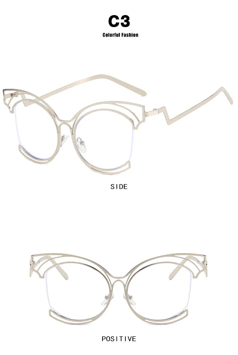 Metal Cat Eye Hollowed Out Blue Light Blocking Eyeglasses For Women Clear Lens Optical Glasses Prescription Presbyopic Glasses