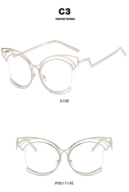 Metal Cat Eye Hollowed Out Blue Light Blocking Eyeglasses For Women Clear Lens Optical Glasses Prescription Presbyopic Glasses