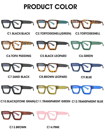 Oversized Square Reading Glasses For Women Brand Designer Blue Light Blocking Eyeglasses Green Leopard Prescription Glasses Men