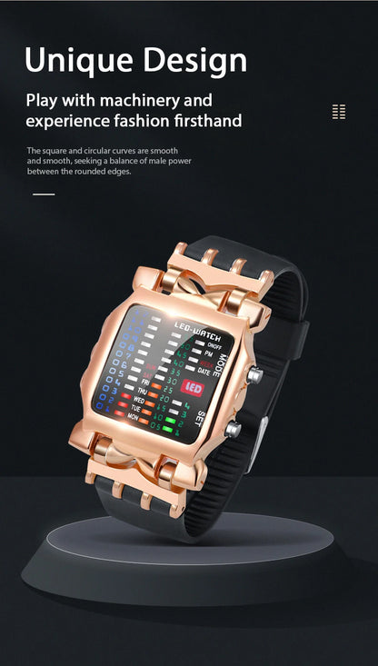 LED Watch Men Fashion Creative Crab Type Electronic Watch Luminous Binary Gift Business Style Cool Waterproof Multi Function