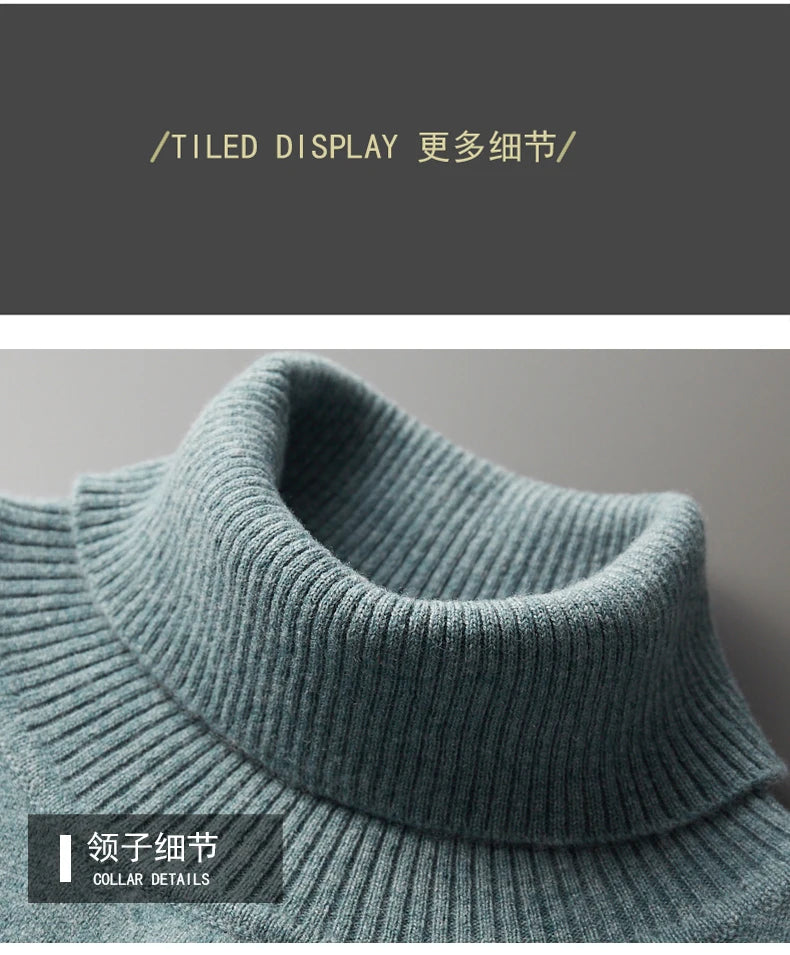 Autumn and winter new 100% pure merino wool pullover men's turtleneck cashmere sweater thickened warm  loose solid color top
