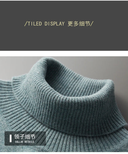 Autumn and winter new 100% pure merino wool pullover men's turtleneck cashmere sweater thickened warm  loose solid color top