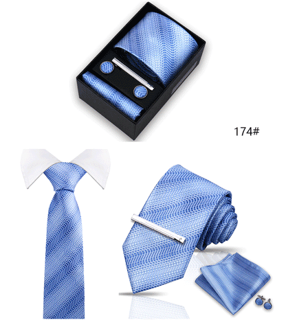 Tie Set For Men Silk Necktie Wedding Cufflinks Box Gift Tie Clip Men Pocket Square Necktie Luxury Business Gravatas