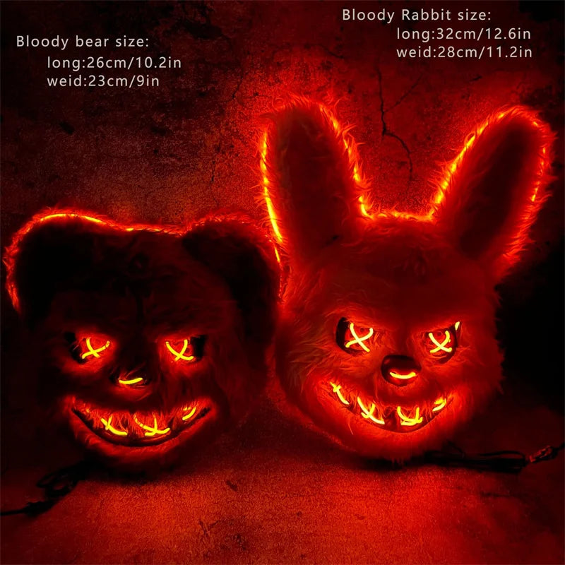 Bunny Mask Masquerade LED Rabbit Bear Mask Glowing Halloween Party,Mask For Carnival Cosplay Props Party without batteries