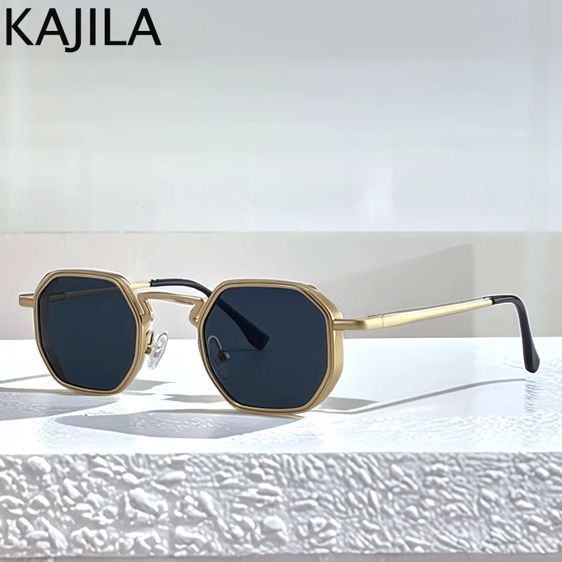 Small Frame Hexason Steampunk Sunglasses Men 2025 Luxury Brand Vintage Punk Eyewear Classic Polygon Metal Sun Glasses Male UV400