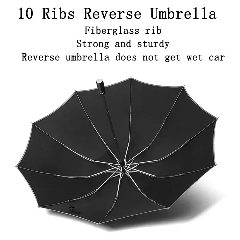 20 Bones Fully Automatic Reverse Folding Umbrella with Windproof Reflective Stripe UV Umbrellas