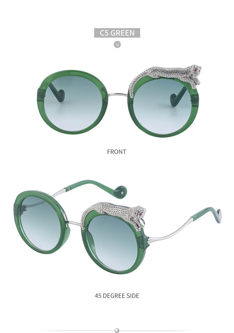 Oversized Round Sunglasses Women Big 2026 Luxury Brand Crystal Leopard-Shaped Sun Glasses for Ladies Anti Blue Light Eyeglasses