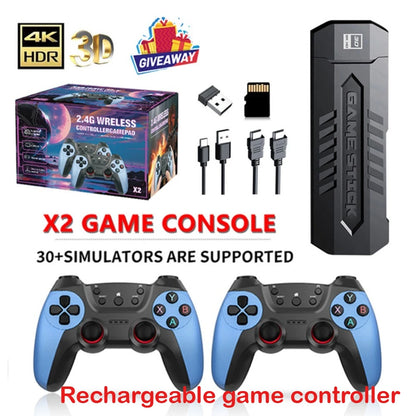 X2 Retro Game Stick 4K Video Game Console 40000+ Games,30+ Emulators,HD Output 2 Wireless Controllers,Plug and Play,TV/Computer