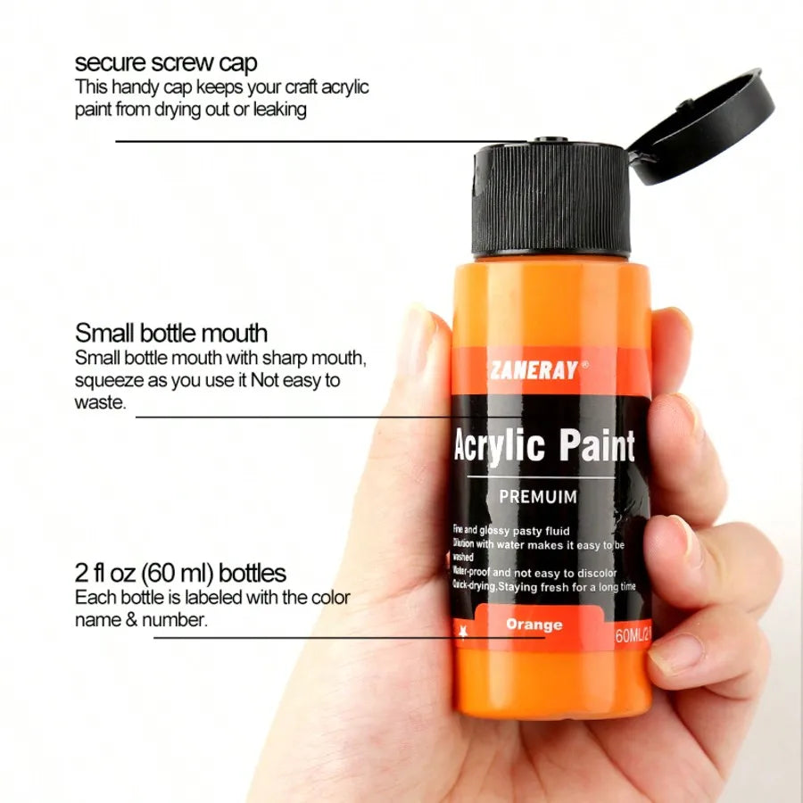 24 Colors Acrylic Paint Set (2oz) - Professional Craft Paint Kit With 12 Brushes For Canvas/Rock/Ceramic/Wood