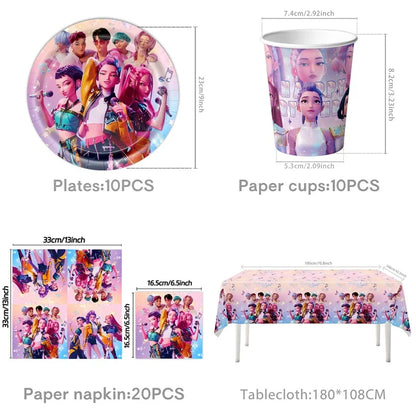 Kpop Birthday Party Decoration Tableware Set Birthday Party Supplies Balloons Cake Topper Hanging Flag Cups K-pop Party Decor