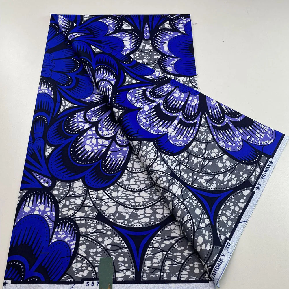 New Super Tissu Ankara Good Real Prints African Wax Fabric Soft Pagne Cotton Material Kente 6YARDS Stuff Blue Batik For Sew