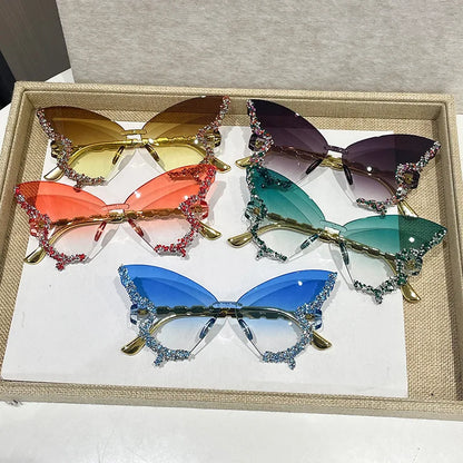 Rimless Butterfly Sunglasses Cat Eye Popular Women Men Shades Small Ellipse Sun Glasses for Female Male Party Traveling Glasses