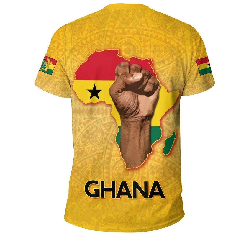 African Ghana T-shirt Fashion 3D Printed Coat Of Arms T Shirts For Men Casual Round Neck Tees Summer Sports Tops Short Sleeves