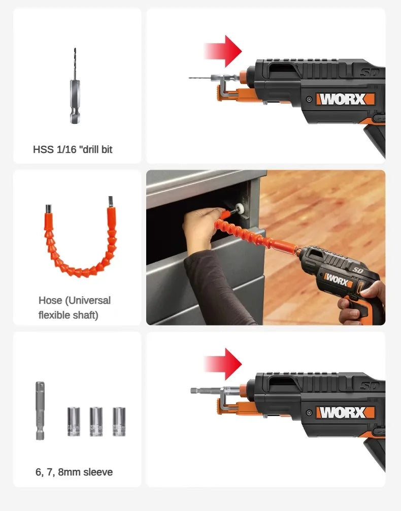 Worx WX255.4 4V Mini Electrical Screwdriver Set Smart Gun Style Cordless Electric Screw Driver USB Rechargeable Bit Drill Tool