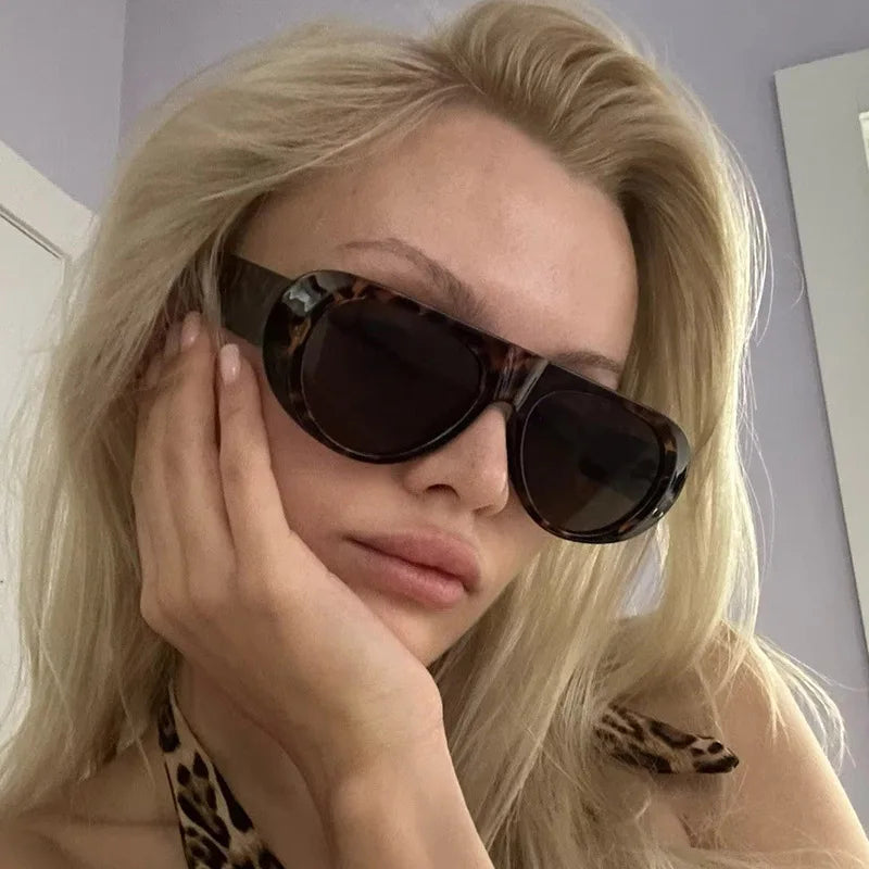 Vintage Big Frame Ellipse Women Square Sunglasses Brand Black Round Cool Men Sunglasses One Piece Designer Pilot Sun Glasses